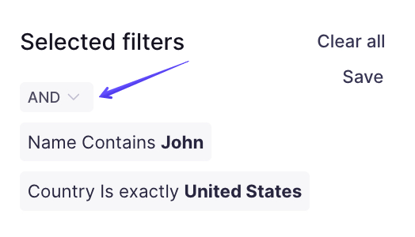 contacts filters and or operator