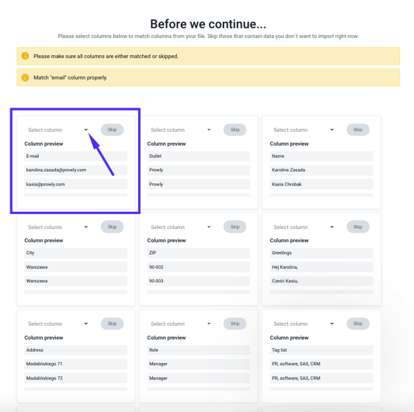 import columns