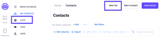 my contacts create new list