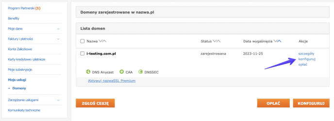 domain authentication nazwa.pl configure domain