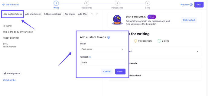 email insert personalization token