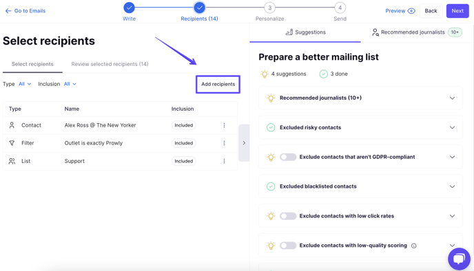 email select recipients