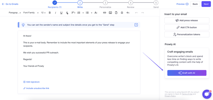 emails draft with AI