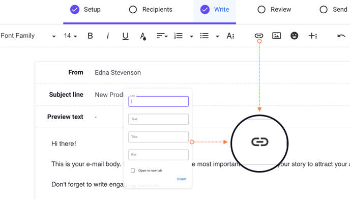 emails write insert link