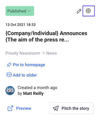Newsroom press release settings icon