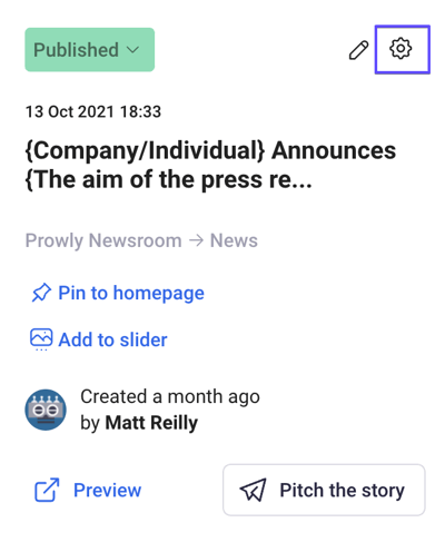 Newsroom press release settings icon