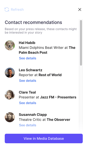 press release creator recommend contacts view