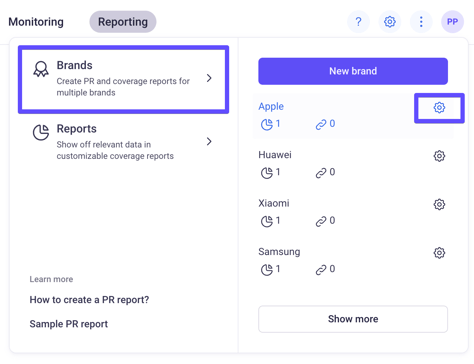 pr reports brand settings icon