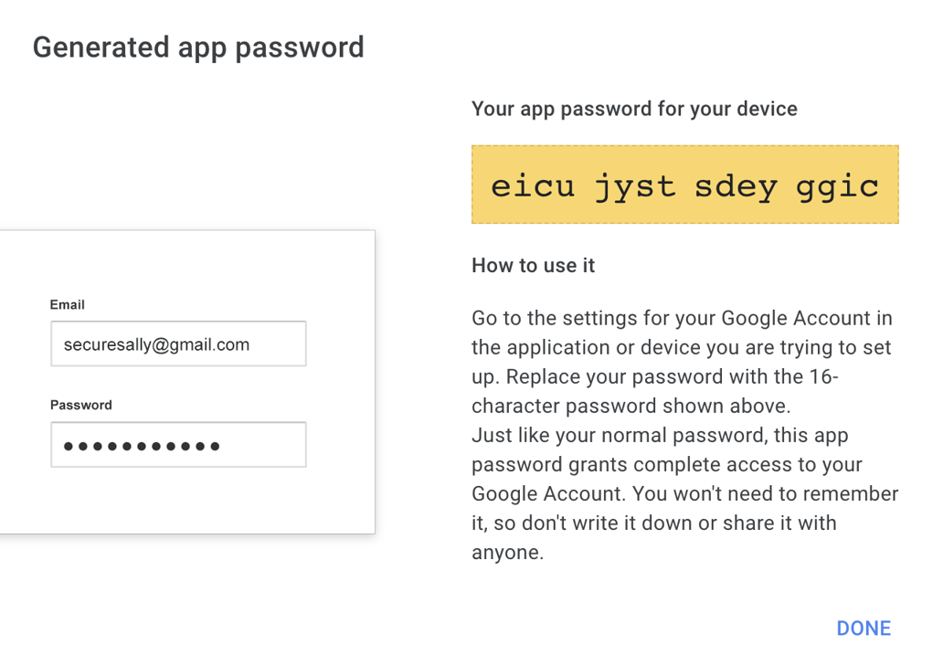 Creating & using Gmail App Passwords