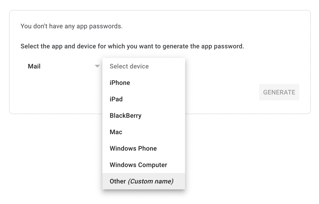 Creating & using Gmail App Passwords