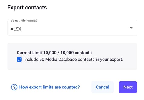 media database export limit prompt